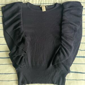H&M Black Short Sleeve Top with Ruffle Detail